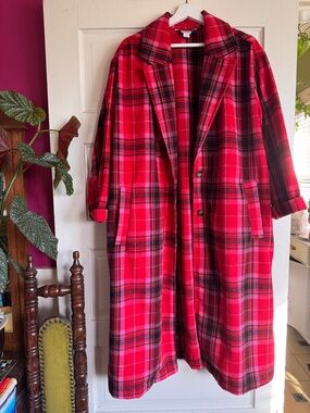 Old Navy Red Plaid Pea Coat